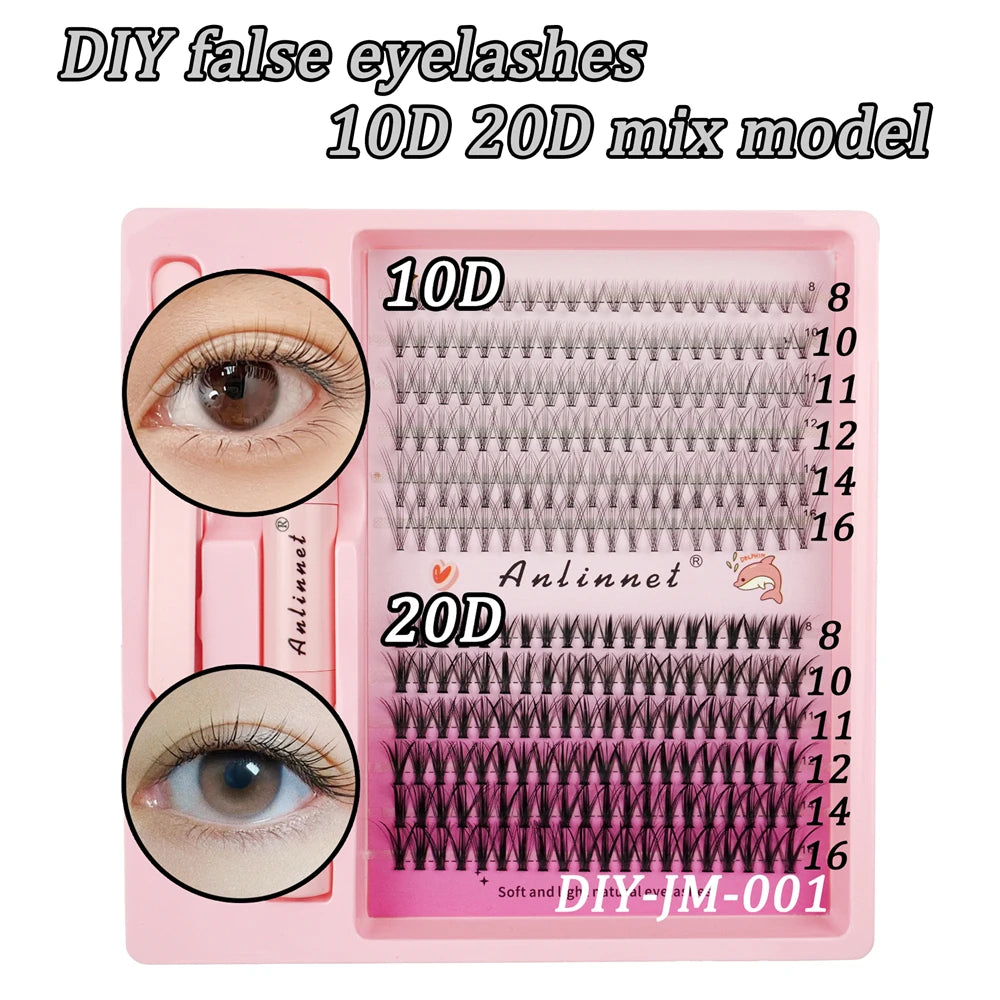 Eyelash Bundle Set DIY Eyelash 8-15mm Extended Makeup Personal Eyelash Adhesive+Sealing Layer Adhesive+Eyelash Tweezers