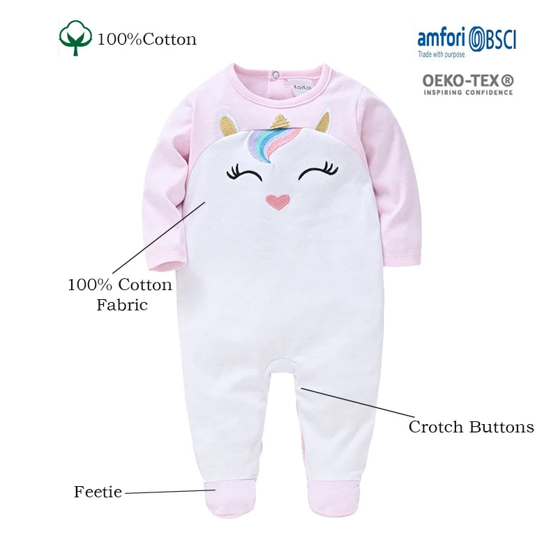 3 Pieces Set Baby Girls Clothing 100% Cotton Kids Rompers Unicorn Pink Overalls Newborn Pajamas Baby Girls Clothes 0-12 Months