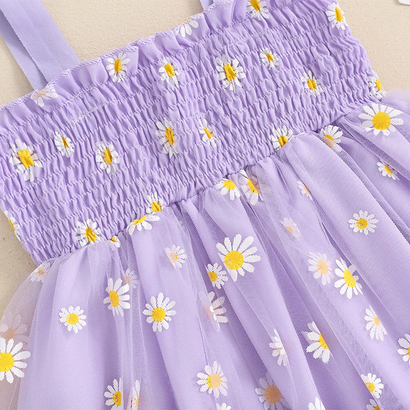 Vestido de tul para niñas, vestido Floral de margaritas para fiesta de cumpleaños, sin mangas, con tirantes, ropa informal para niño niña, vestido de princesa