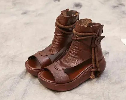 GKTINOO 2026 New Summer Black Women Leather Sandals Cool Boots Platform Shoes Wedges Sandals Women Shoes Fashion Outdoor Sandals