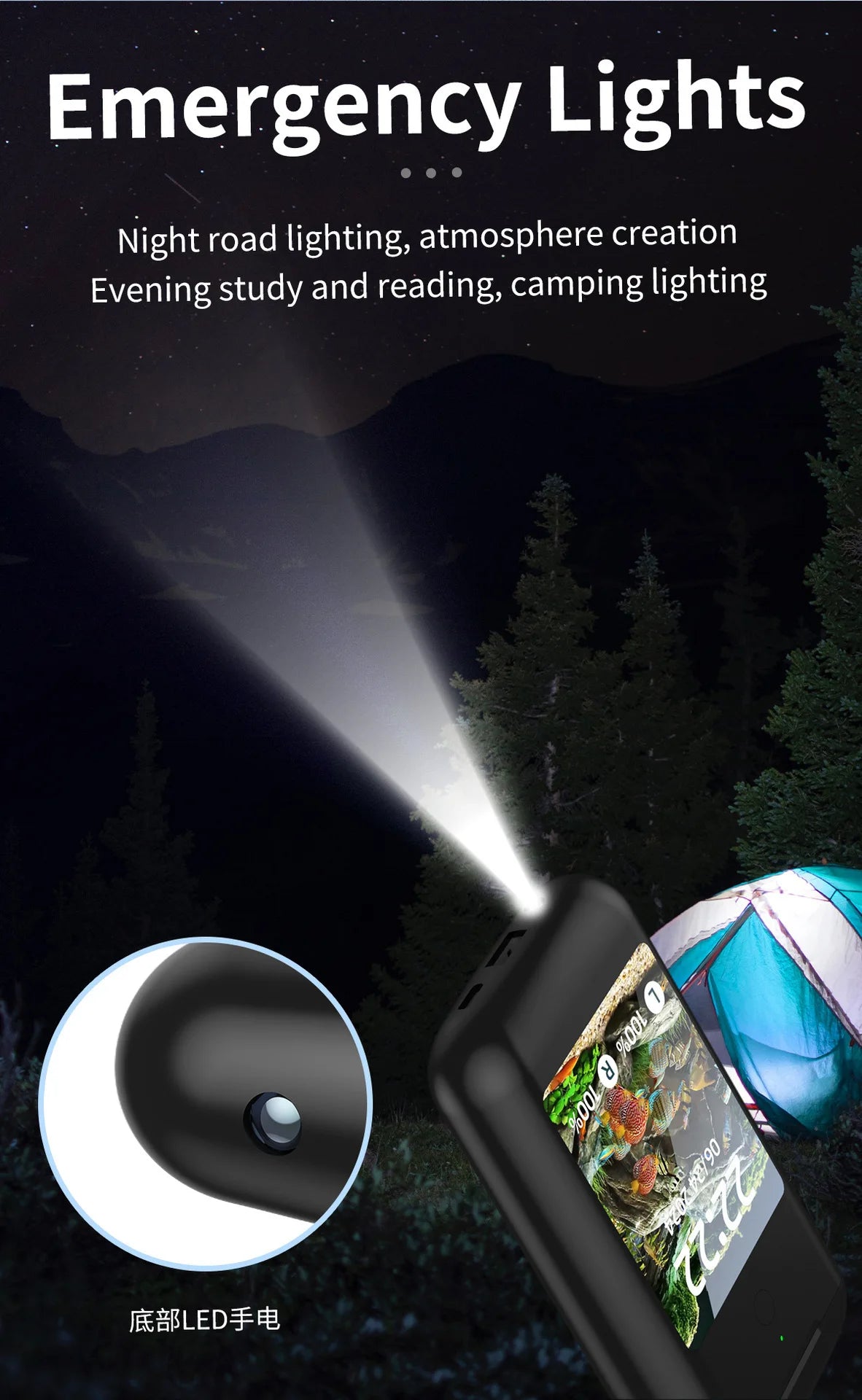 Wireless Bluetooth 5.2 Earphones 2.8-inch Multimedia Smart Touch Screen ANC Earbuds Flashlight 5000mah Power Bank Hiking Headset