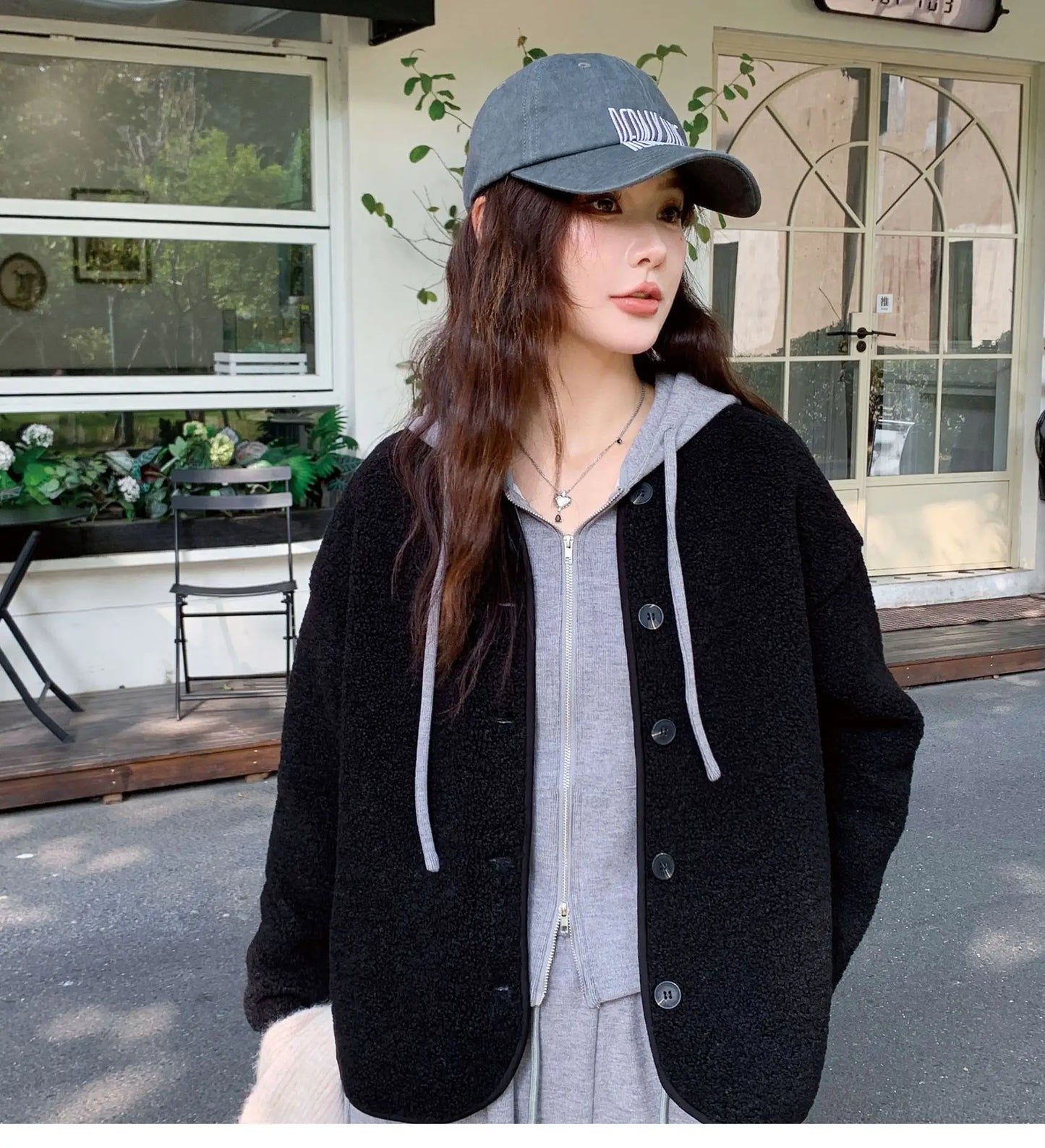 Round Neck Imitation Cashmere Jacket for Women Autumn Winter New Polar Fleece Casual Cardigan Long-sleeved Loose Top