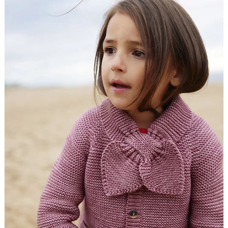 ¡En stock! Suéter para niña 23 Otoño/Invierno Misha and Puff Holiday Conjunto de cárdigan de punto con lazo para niños