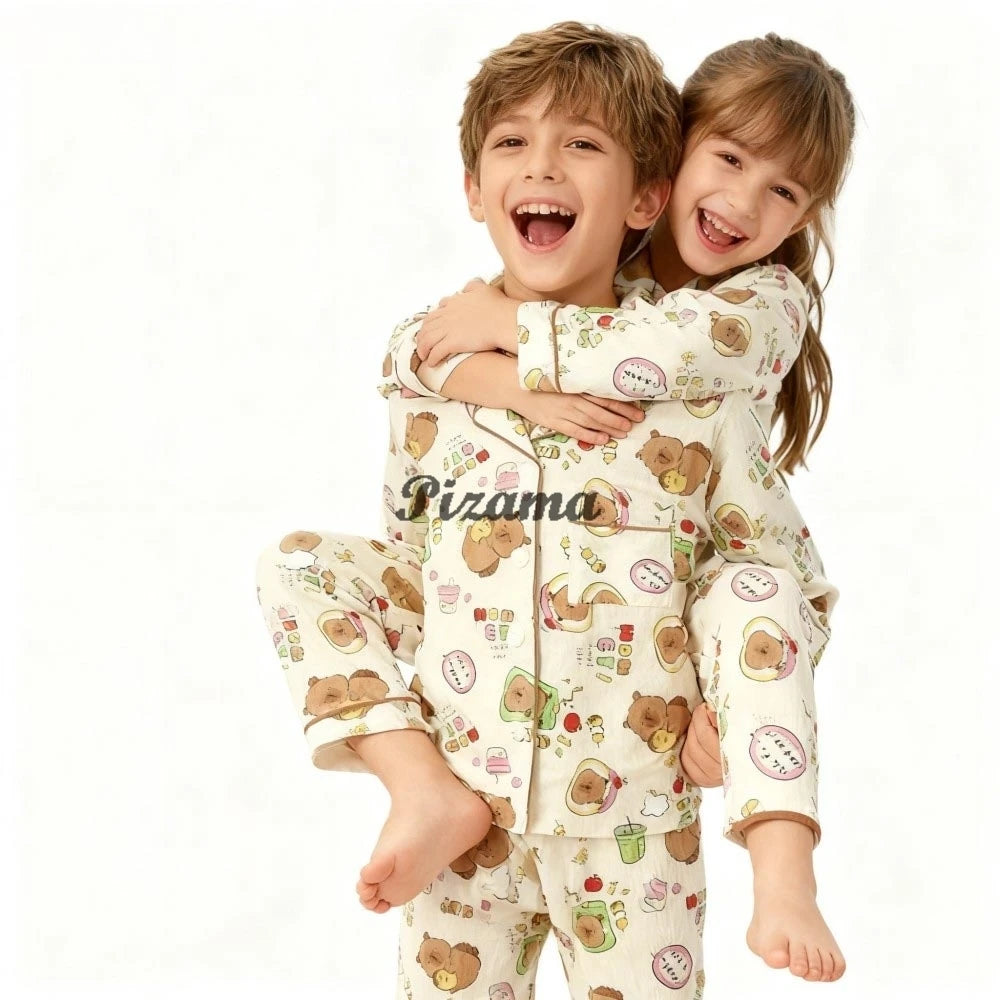 Spring Autumn Winter Teen Girls Pajamas Sets Children 2 Piece Full Sleeve Loungewear Kids Pyjamas Button Down Pijama Teen Niña