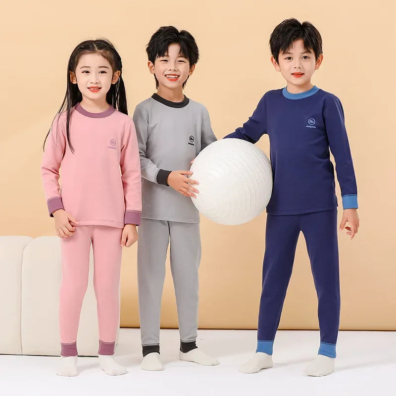 Toddler Kids Thermal Underwear Pajamas Solid Cotton Winter Lounge Boy Girl Casual Pyjamas Children Warm Sleepwear