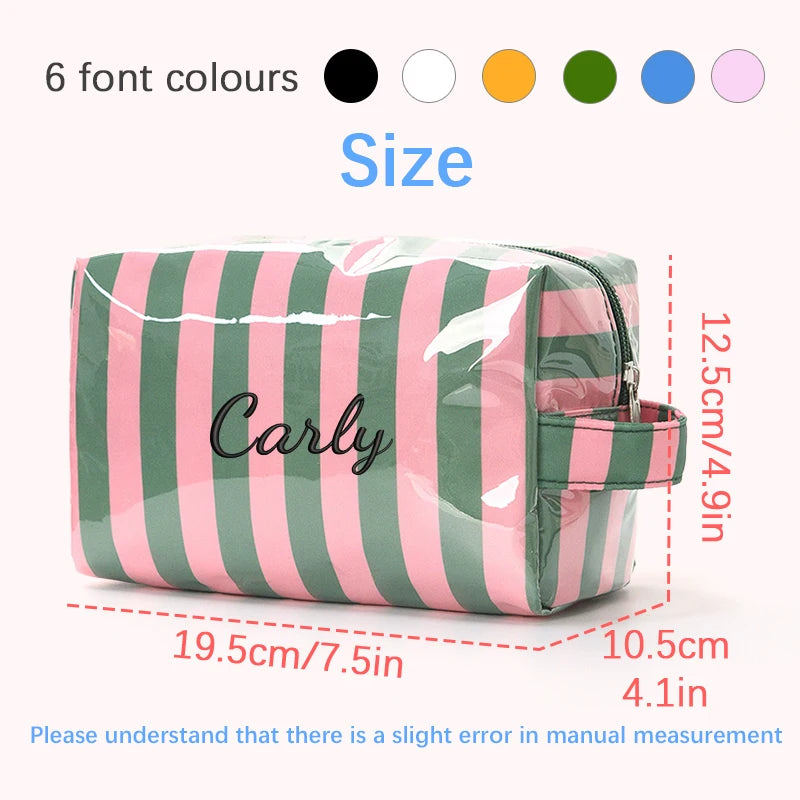 Customised Embroidery/Standard Style 2 Options, Striped Handbag, Makeup Storage Bag, Back-to-School Season, Gift!