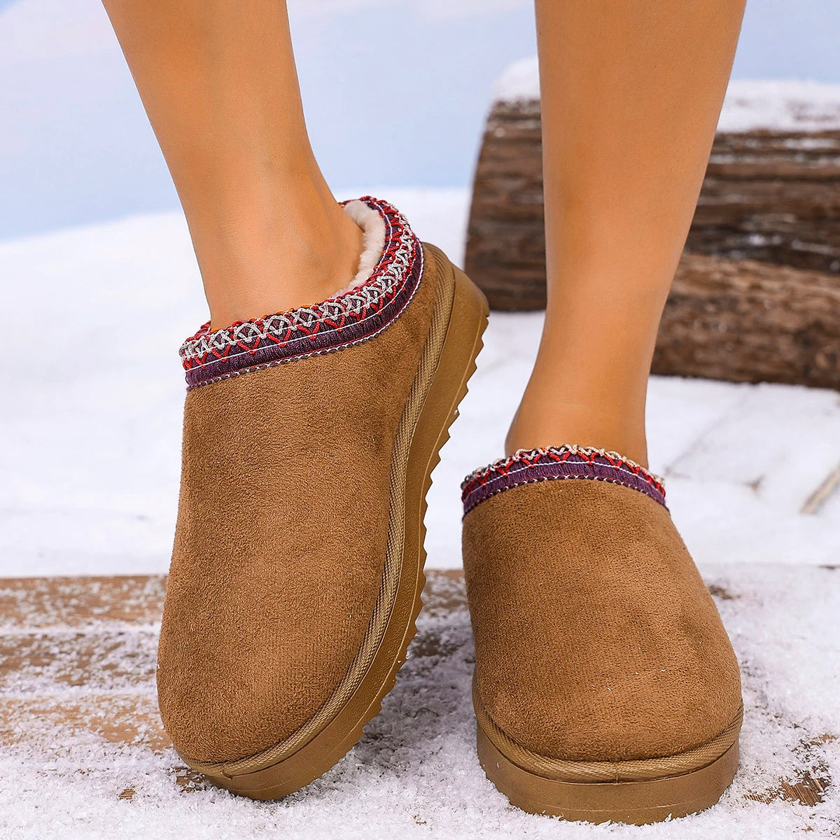2026 Winter Women Snow Boots Cashmere Warm Thick Soles Without Heel-covered Hair Half Slipper Cotton Shoes Cashmere Warm Boots