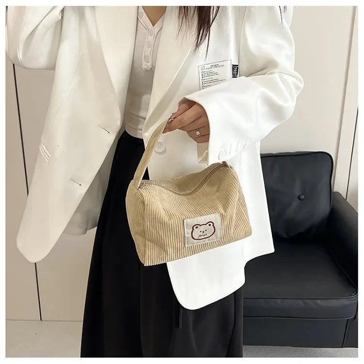 Bear Large Makeup Bag for Women Corduroy Cosmetic bag Make up Bags Zipper Pouch with handle Cosmetic Organizer Toiletry Bag