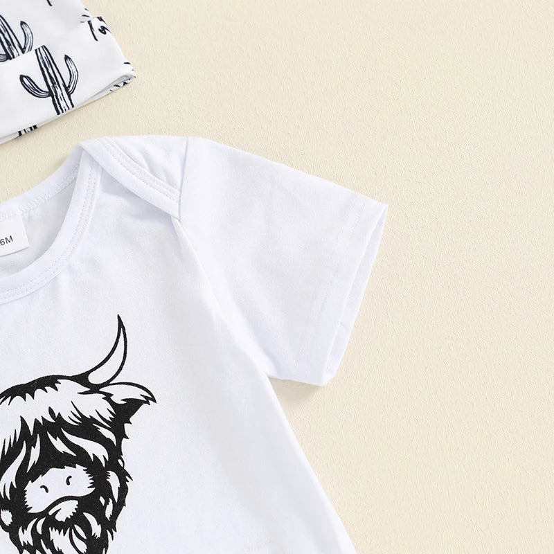 Baby Boys Western Outfits New To The Herd Letter Bodysuit Long Leggings Cap 3pcs Newborn Baby Country Cowboy Clothes