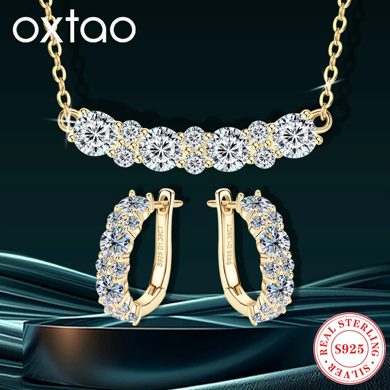 OXTAO With Certified Jewelry Sets Wholesale Sparkling Moissanite Diamond Necklaces&Earring Luxury Gift Real 925 Sliver for Women