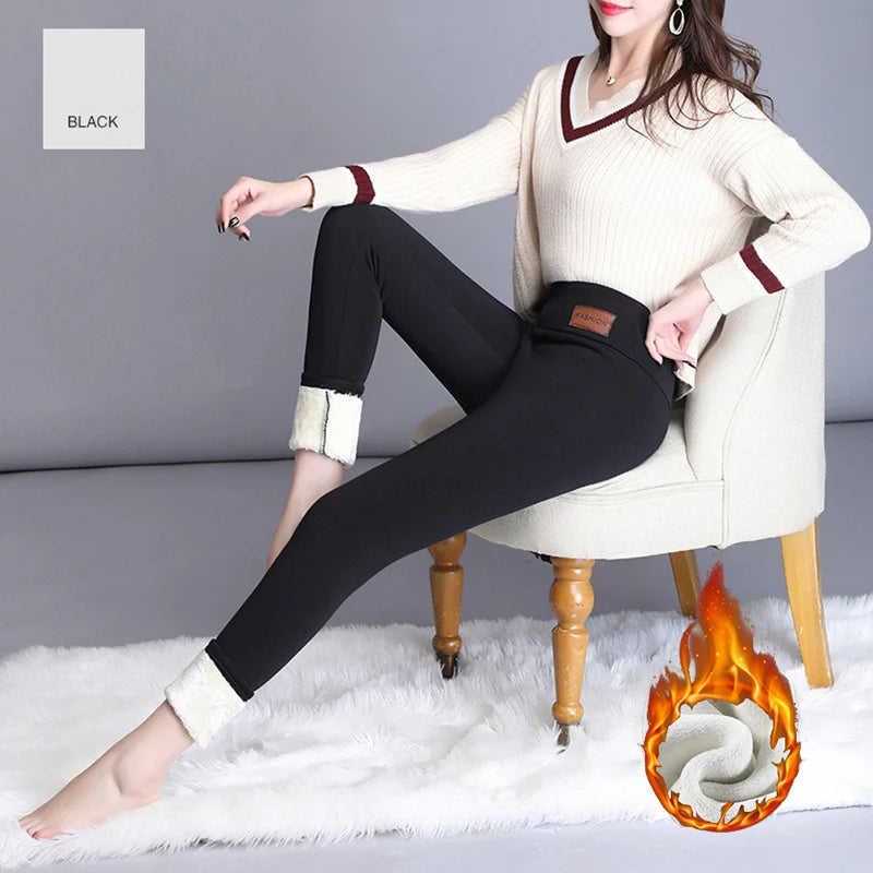 Winter Women Skinny Fleece Thermal Leggings Girls Snow Warm High Waist Plush Trousers Lady Classic Daily Thin Pants