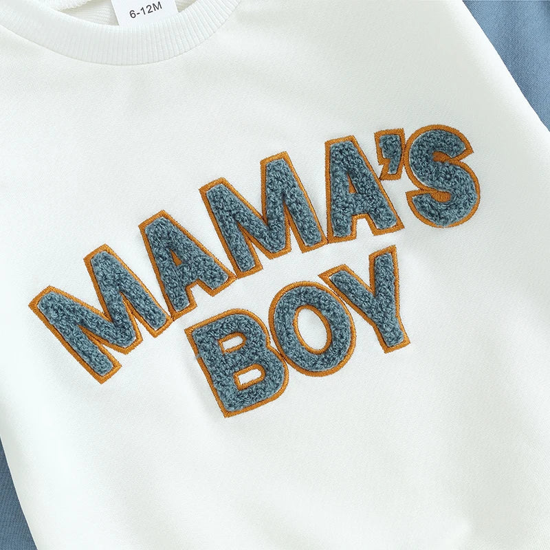 Toddler Baby Boy Outfit Casual Fuzzy Letter mamas boy Sweatshirt Pant Set  Long Sleeve Infant Clothes