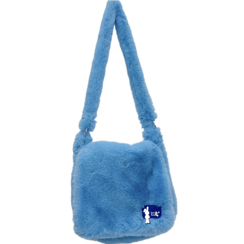 Ins Plush Women Messenger Bag Vintage Ladies Shoulder Crossbody Bags Large Capacity Students Girls Furry Tote Purse Handbags