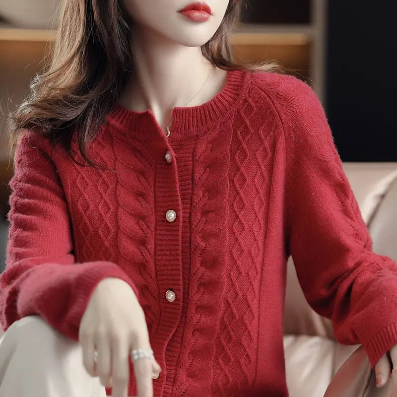 Cashmere Sweater Cardigan Women Single Breasted Long Sleeve Elegant Vintage Jumper Solid Wool Knitted Autumn Winter Outwear