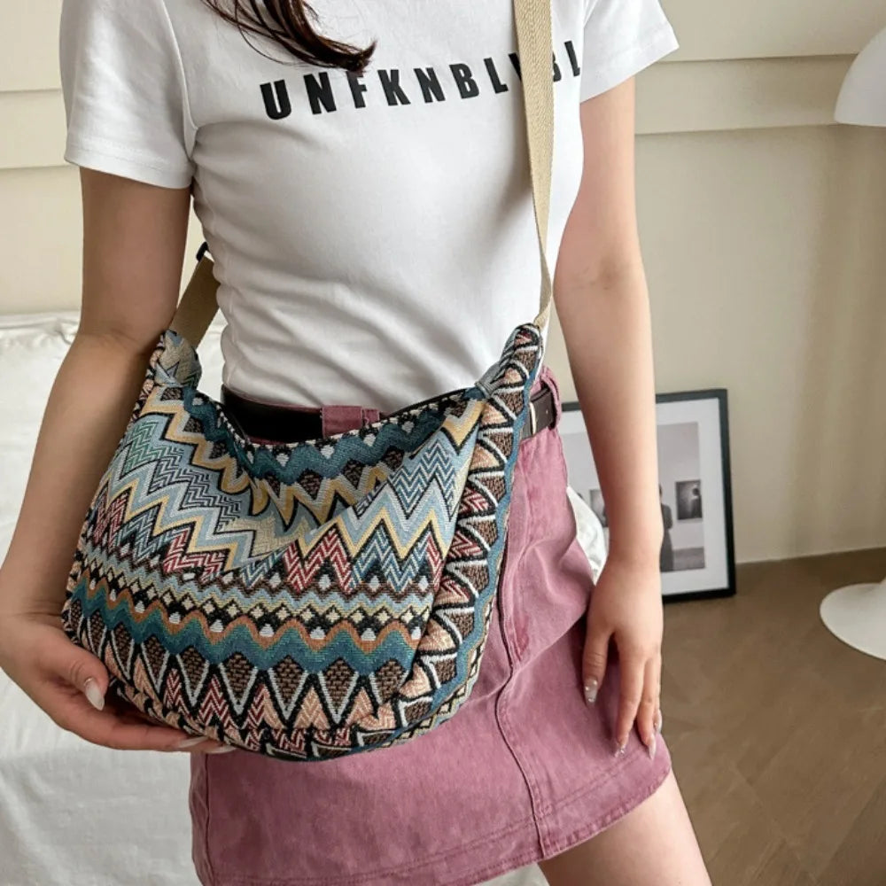 Thailand Ethnic Style Shoulder Bag Saddle Bag Large Capacity Messenger Bag Dumpling Bag Casual Commuting Bag Tote Bag