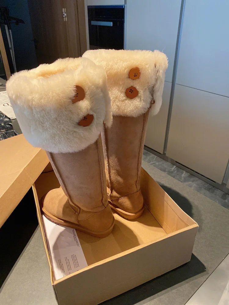 Mid Calf Boots Women Sexy High Heels Comfortable Slip-on Women Boots Fasion Pointed Toe Women Shoes Winter Warm Fur Black Boots