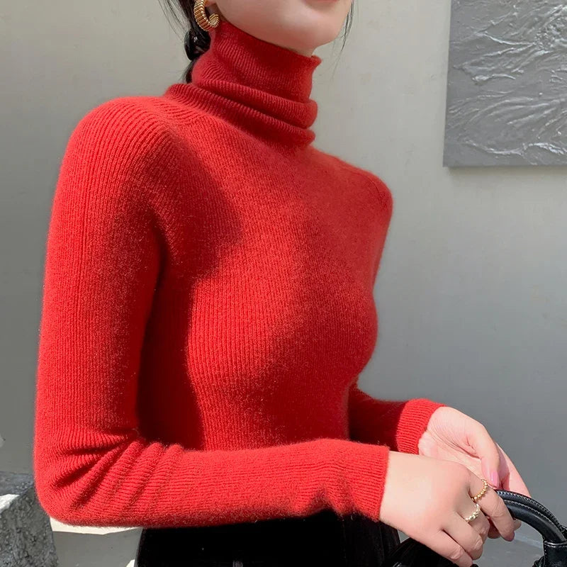 100% pure cashmere sweater women  sweater slim fit sweater versatile for autumn and winter knitted high neck cashmere