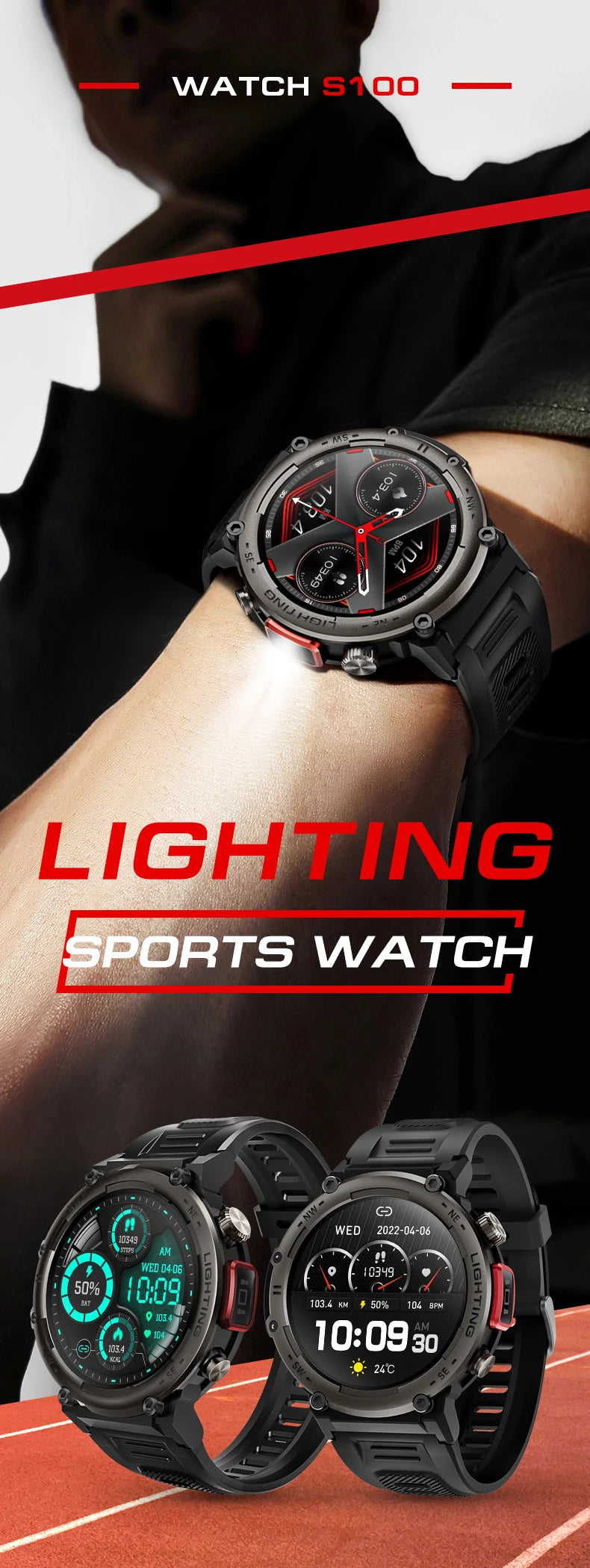 Imosi Hot Outdoor Smart Watch Men With Flashlight Sport Fitness Bracelet Blood Pressure IP67 Waterproof Smartwatch For Android