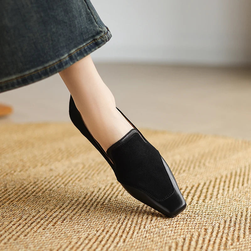 2025 NEW Autumn Women Loafers Genuine Leather Women Shoes Square Toe Chunky Heel Shoes Women Pumps Soft Ladies Shoes
