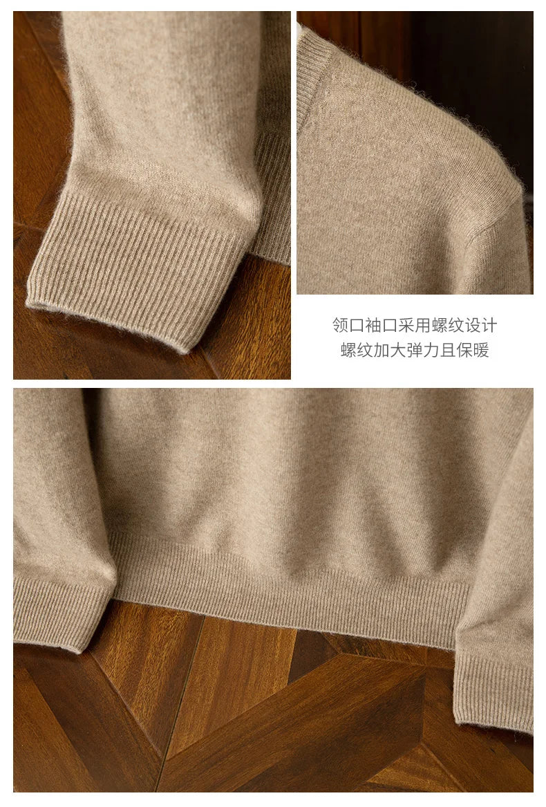 100% Cashmere Men's Pullover Casual Solid Color Knitted Sweater Loose Pull V-Neck Tops Basic Versatile Jumper