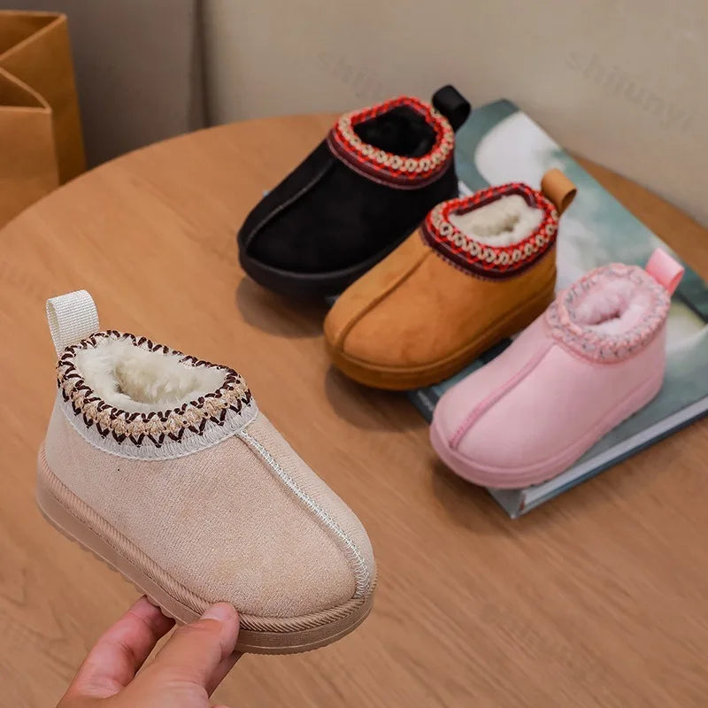 Baby Warm Snow Boots Winter 2026 New Fashion Children's Ankle Boots Girls Low-top Cotton Shoes Boys Plush Suede Short Boots