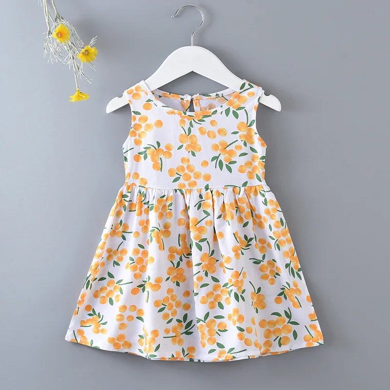 Vestido de verano para niñas, vestidos sin mangas con estampado bonito para niños, vestido veraniego de fiesta de algodón para niños, ropa para niñas pequeñas, faldas de moda