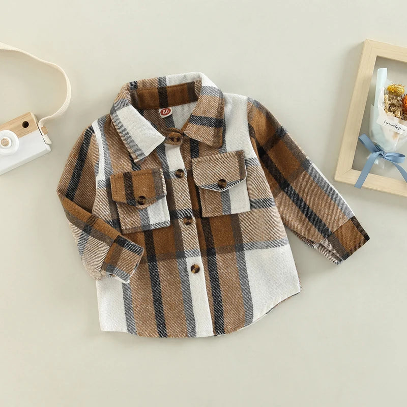 Toddler Kids Flannel Shirt Jacket Plaid Long Sleeve Lapel Button Down Shacket Little Kids Boys Girls Shirts Coats Fall Tops