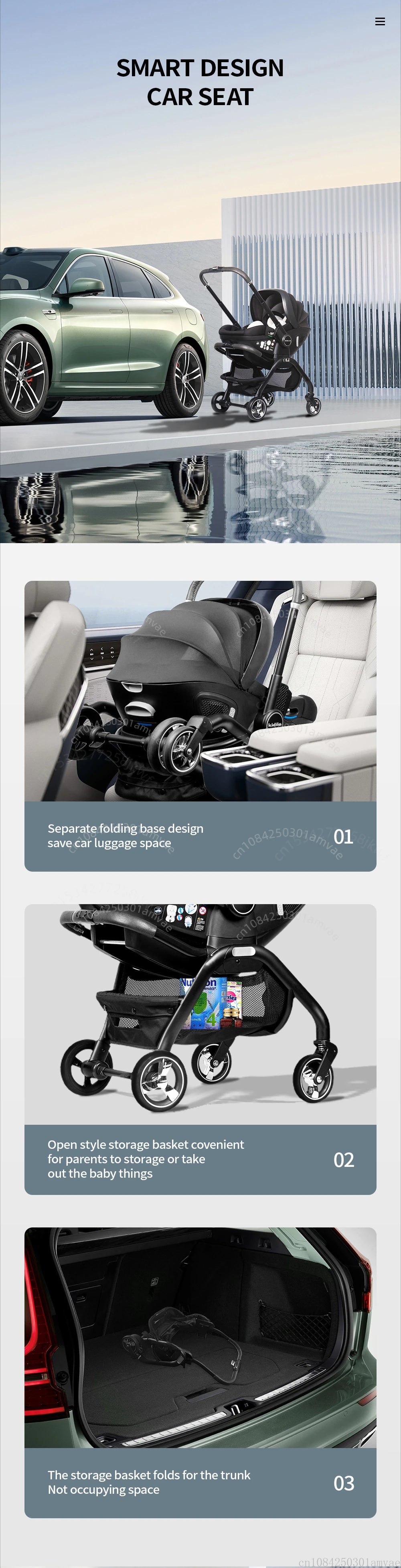Kodilo baby safety stroller, child safety seat, newborn baby sleeping basket can be pushed in both directions Easy to operate