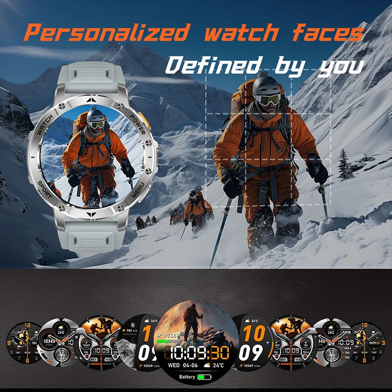 Smart Watch 1400mAh Battery 1.7'' IPS Screen 120+ Sports SOS Strobe Alarm IPX8 Waterproof LED Light BT Call Men Women Xmas Gift