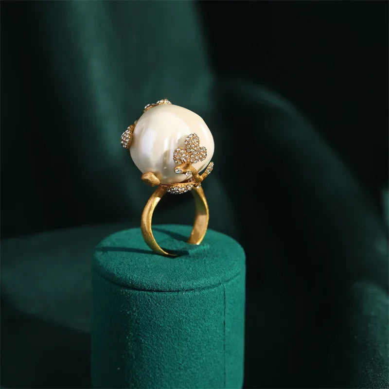 Baroque Style Freshwater Pearls Necklace Jewelry Sets For Women Gold Color Wedding Ring Set Bridal Nightwear Pendant 2025 Trend