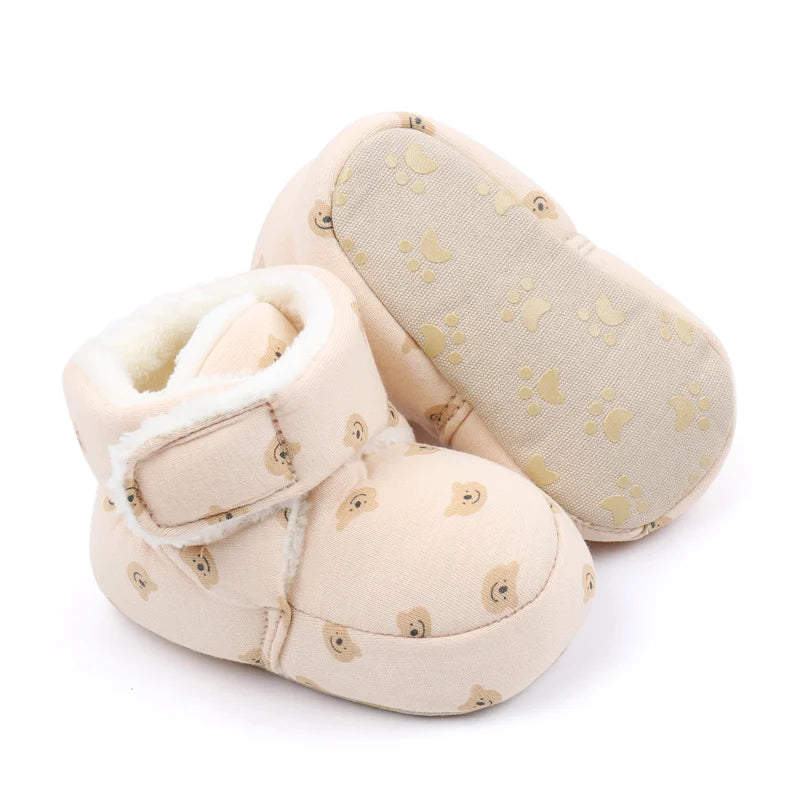 2024 Winter Baby Boots, Infant Girls Boys Warm Fashion Solid Shoes with Fuzzy Balls First Walkers Kid Shoes 0-18M High Quality