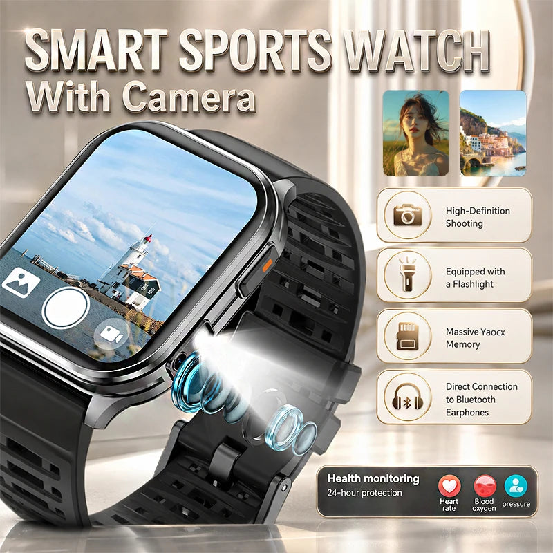 New Smart Watch 2.01" 30W Camera LED Torch 256MB Memory 670mAh Waterproof Health Monitoring 100+ Sports Mode BT Call Smart Watch