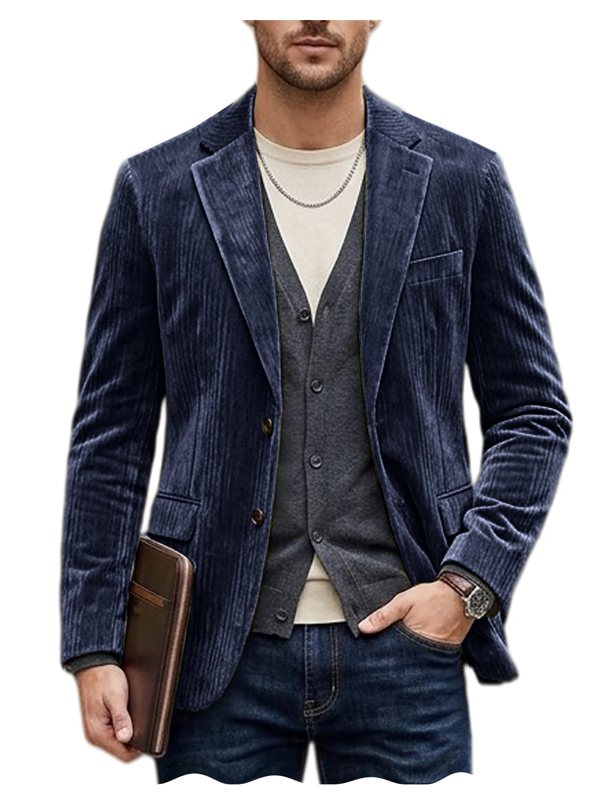 Men's Corduroy Blazer Jacket Casual Double-Sided Snow Cotton Slim Fit Notched Lapel Sport Coat for Business Daily Wear