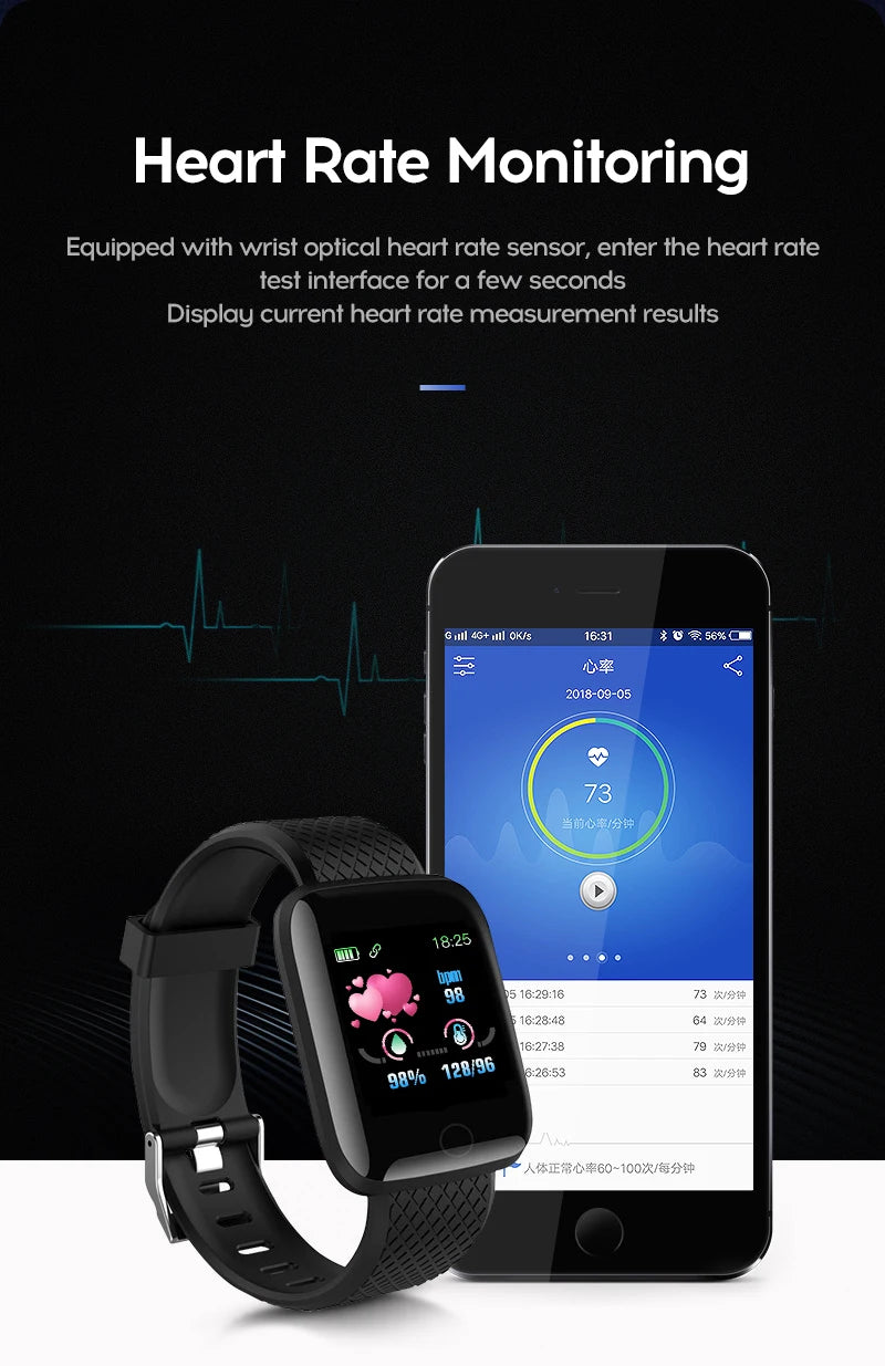 Smart Watch 116Plus D13 Sport Wristband Running Fitness Monitor Track Heart Rate Message Remind Men Smartwatch Woman Clock