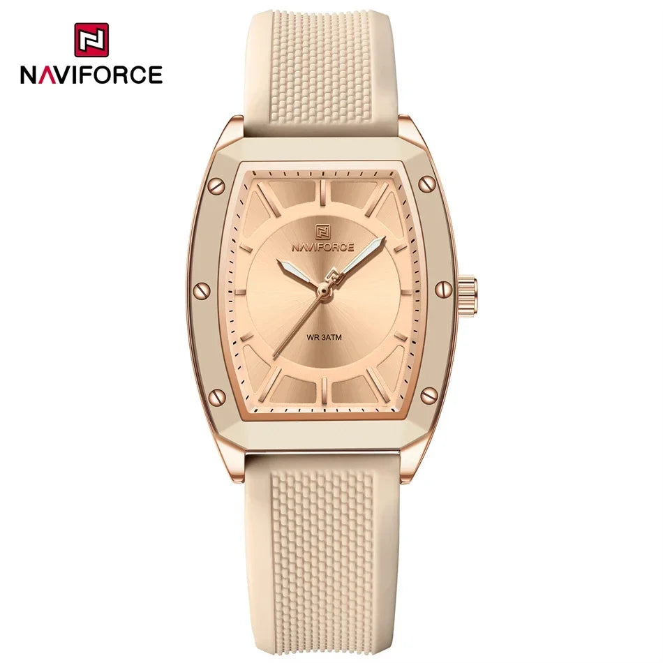 NAVIFORCE NF5049 Women Quartz Watches Silicone Strap Student Sports Watch Big Dial Simple Tonneau Waterproof Wristwatches