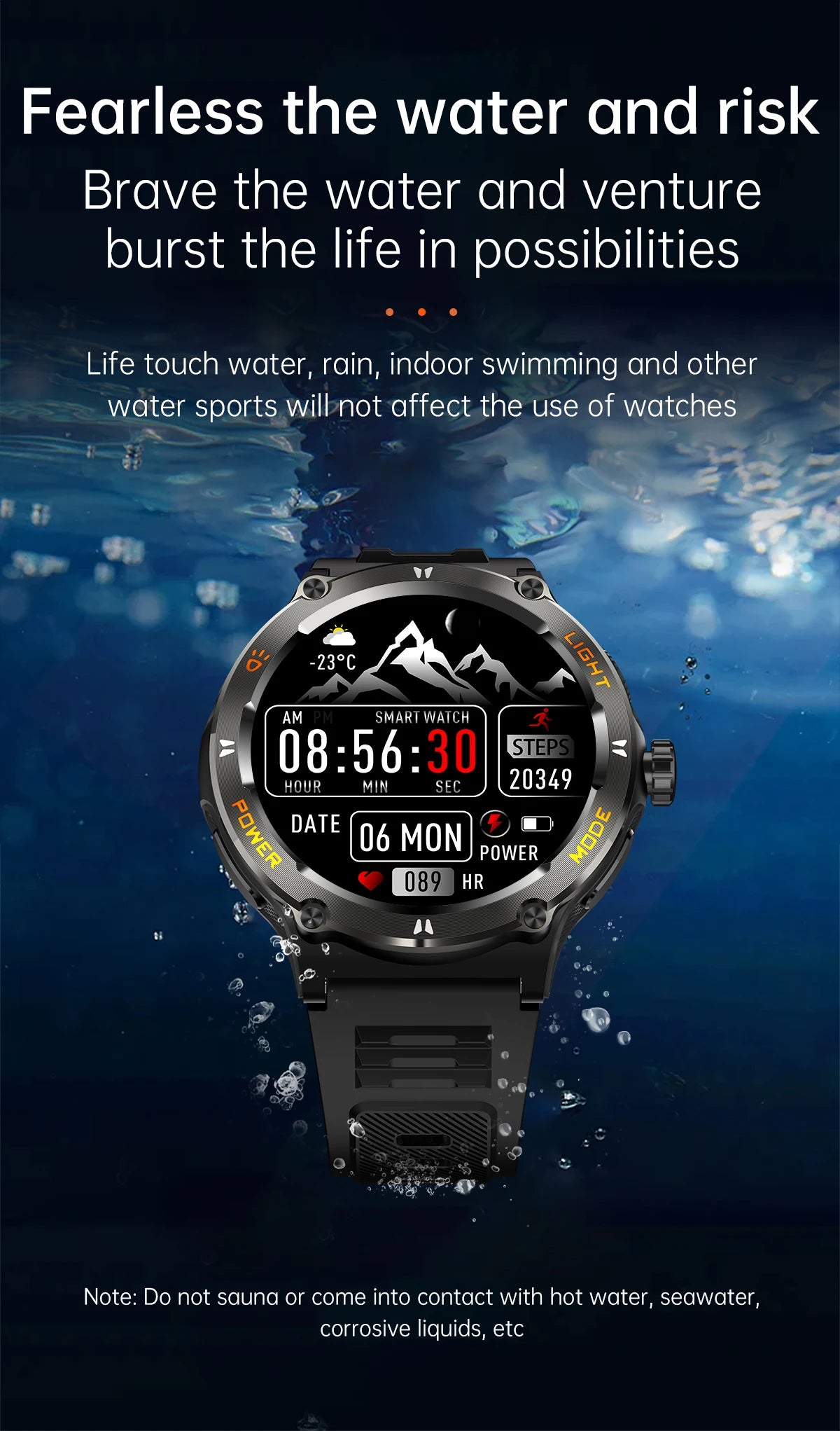 Hot Outdoor Military Smart Watch Men LED Strong Light AMOLED Screen Heart Rate Compass Bluetooth Call 3ATM Waterproof Smartwatch