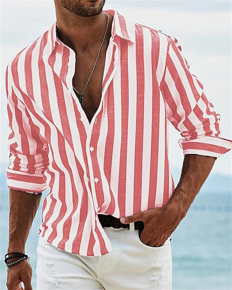 Fashion Men's Shirt Long Sleeve Striped Print Top Men Social Luxury Men's Wear Hawaiian Elegant Classic Fashion S-6XL