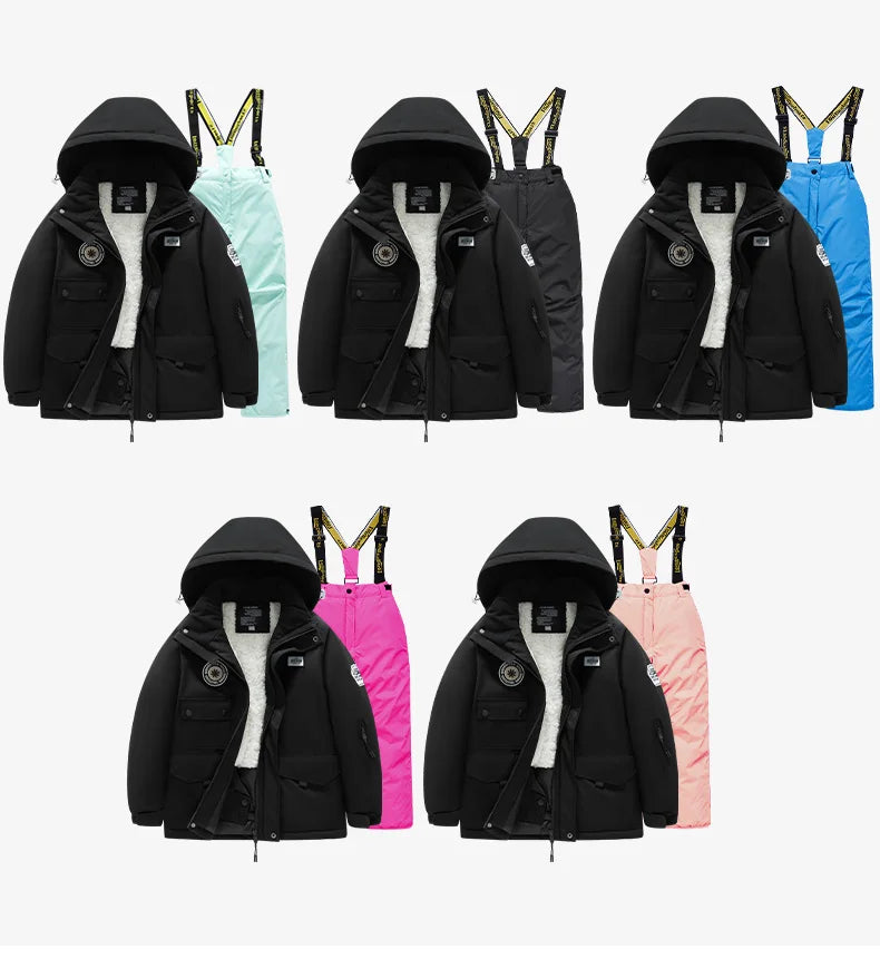 Winter children's skiing suit for boys and girls, windproof and waterproof thick coat for warmth and snow playing equipment