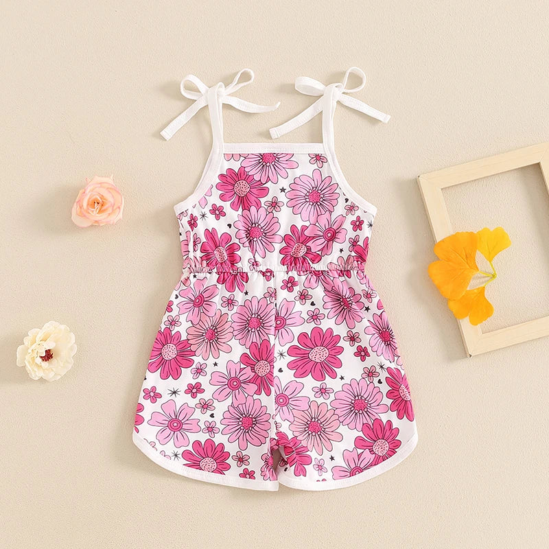 Mono de verano para niña, sin mangas, con tirantes y cintura elástica, estampado floral, mono para niño pequeño