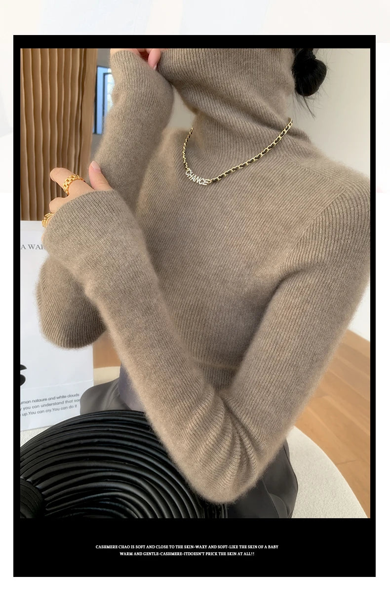 100% pure cashmere sweater women  sweater slim fit sweater versatile for autumn and winter knitted high neck cashmere