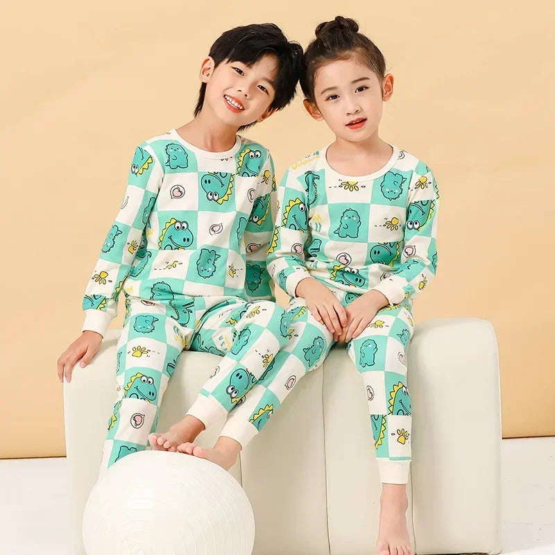 Toddler Kids Thermal Underwear Pajamas Cartoon Cotton Winter Lounge Boy Girl Casual Pyjamas Children Warm Sleepwear