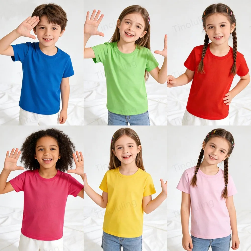 1 to 14 Years Boys Tshirt Plain Cotton Teenage Girls T Shirts Basic White Black Tees Korea Short Sleeve Summer Children Clothing