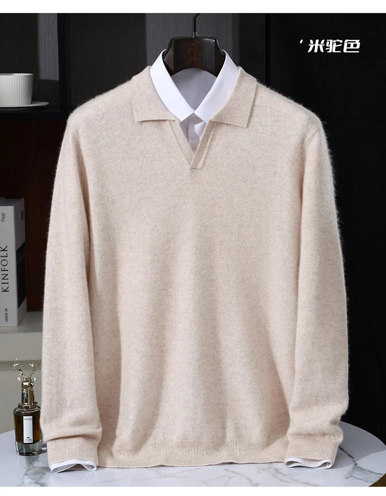 Autumn/Winter Men's 100% Pure Cashmere Pullover Business Casual Solid Knitted Sweater Loose Collar Tops Thick Warm Base Jumper