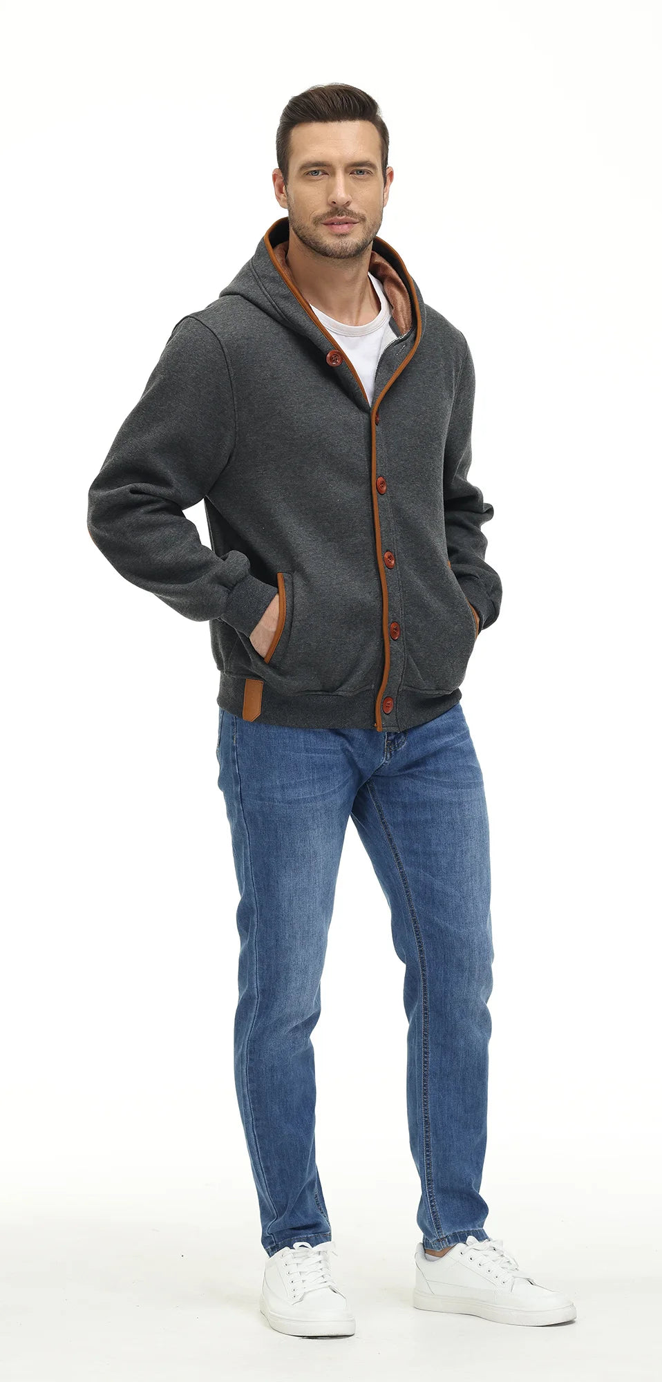 Men's Winter Soft Jackets Windbreak Coats Hooded Single Breasted Button Thick Casual Streetwear Fashion New Male Winter Clothing