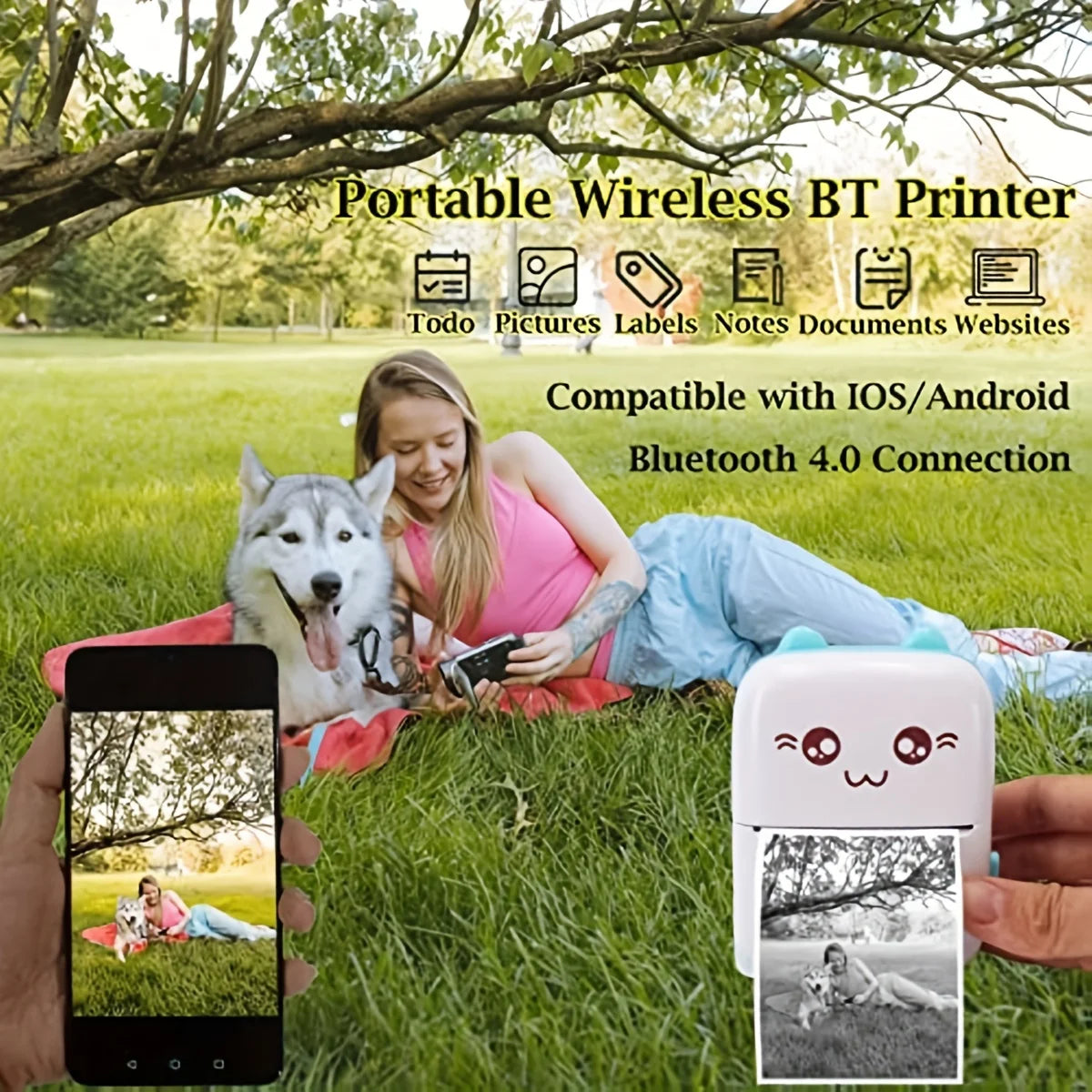 Portable Mini Pocket Printer Inkless Thermal Printer for Android iOS Fun Print App Perfect Gift for Kids Home Office Use