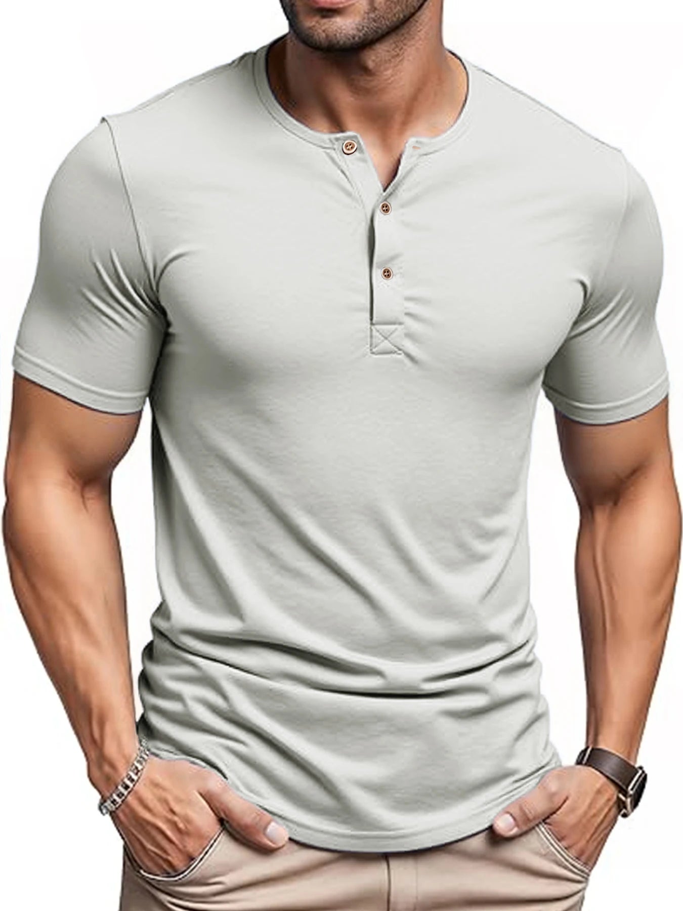 Men's Cooling Henley T-Shirt Slim Fit Short Sleeve Quick Dry Comfy Moisture Wicking Solid Color Button Shirt for Street Style