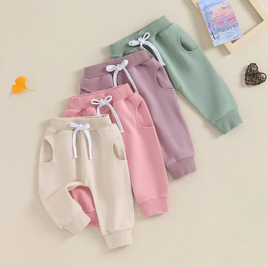 Lioraitiin 0-3Y Baby Girls Pants Solid Color Elastic Waist Soft Toddler Trousers Spring Fall Casual Sweatpants Jogger