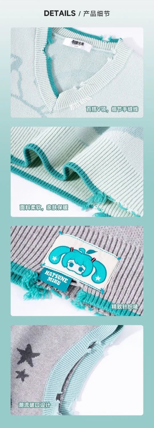Moeyu Hatsune Miku Women Sweater Vest Sleeveless Vests Men Harajuku Winter Autumn Woman Clothing Top Knitwear Vest for JK Shirt