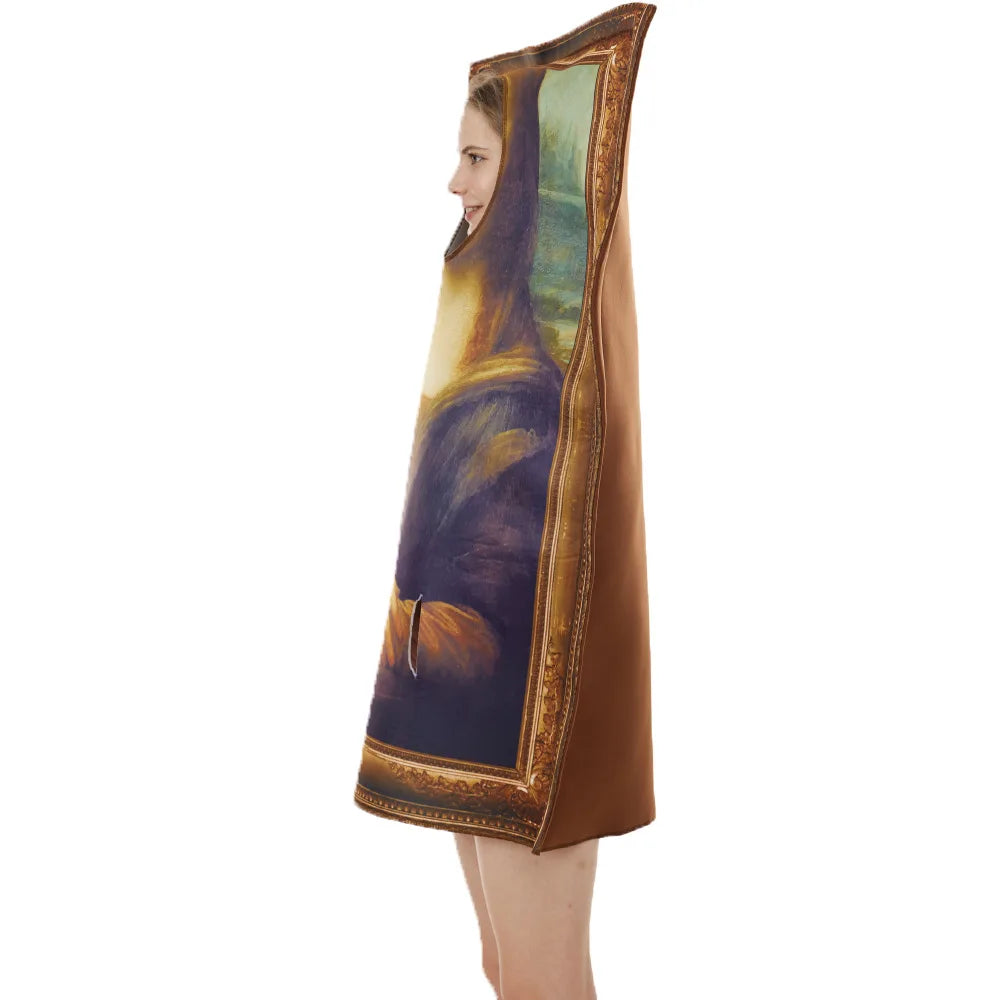 Cosplay Funny Mona Lisa Mural Costumes Props for Adult Unisex Sponge Jumpsuit Halloween Classic Carnival Fancy Dress Up Party