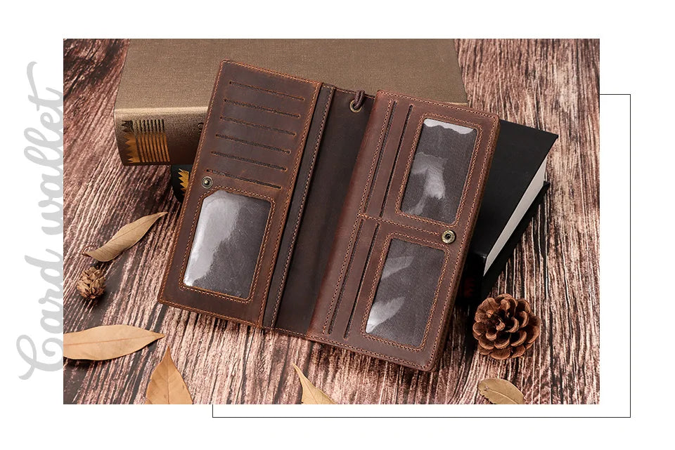 HUMERPAUL Full Grain Leather Wallet for Men Long Clutch with Cell Phone Pocket Multifunctional RFID Credit Card Holder Handbags